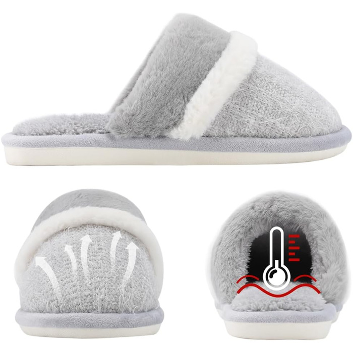 Зимові домашні капці GOEWY для жінок та чоловіків з ефектом пам'яті (Memory Foam), теплі та протиковзкі тапочки-шлепанці, світло-сірі, розмір 40/41 EU