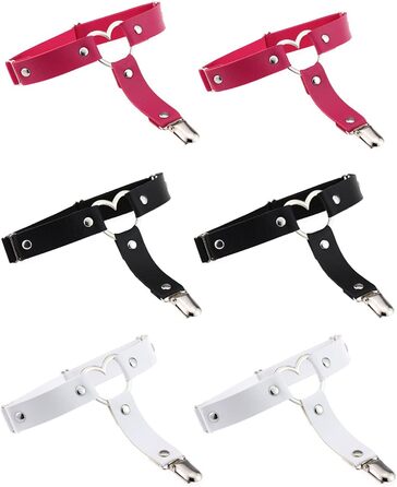 Жіночі шкіряні гетри на стегна, регульовані, з сердечками, з кліпсами, в стилі панк/готичний, для високих шкарпеток, 2 шт. чорні, 2 шт. з білою мереживом (2 шт. чорні, 2 шт. білі, 2 шт. рожеві сердечка)