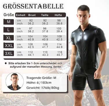 Чоловічі шорти QiaTi без рукавів з блискавкою, легінси з екошкіри, боді з двома кишенями для повсякденного та клубного стилю (XL, чорний)