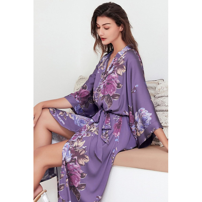 Халат жіночий шовковий максі з квітковим принтом, Babeyond | Халат, кімоно, піжама, для дому