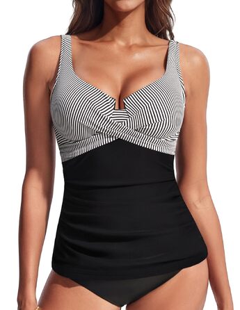 Tankini топ Hanna Nikole з контролем живота, принт 'Brutknoten', чорно-білий, XXL