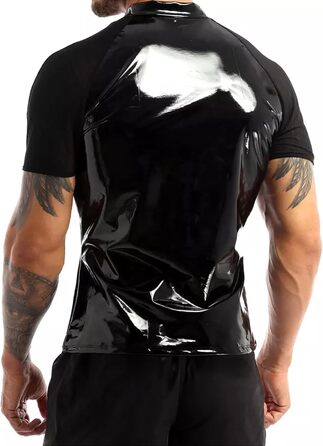 Чоловіча футболка з ефектом лаку SDGHH-8MMDM: футболка, під сорочку, лакова сорочка, мереживо, для вечірок та клубів, чорна