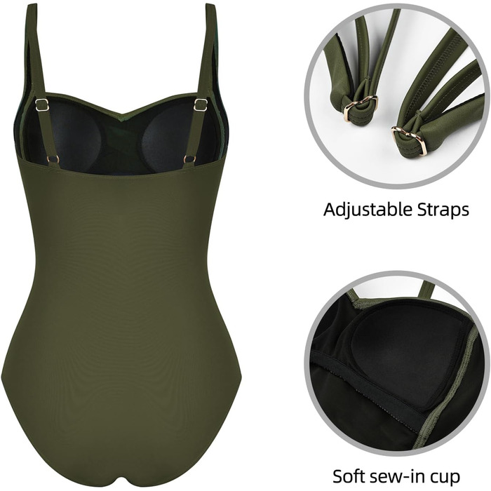 Світшот для плавання жіночий, корегуючий, суцільний, квадратний виріз, пуш-ап, купальник вінтажний, з рюшами, для схуднення, великі розміри, монокіні (46, о-зелений)