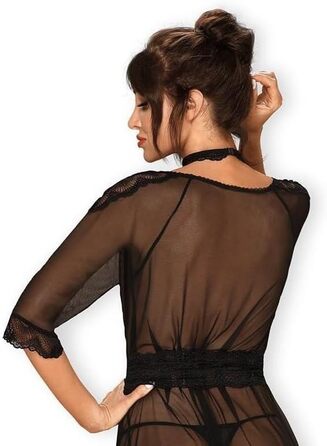 Сексуальний жіночий комплект білизни Selente Love & Fun: халат, танга/ніжна сорочка та шовкова маска для очей (S-M, чорний мереживний)