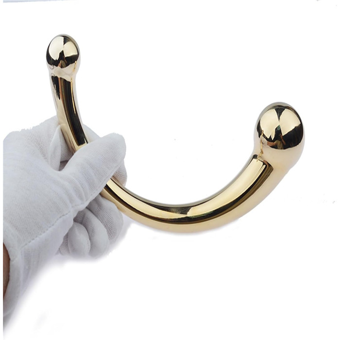 Анальний стимулятор Doppelkopf з подвійним наконеччям: стик, кульки, для чоловіків та жінок. Стимулятор G-точки, вагінальний/анальний дилататор, метал, золото, L, преміум якість