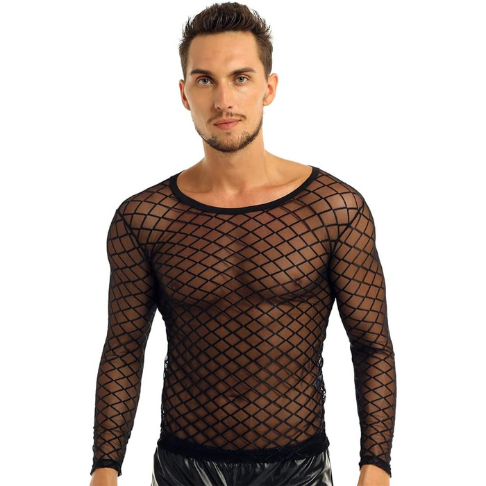 Чоловіча футболка з шнурівкою та сіткою, прозора - для клубів та вечірок