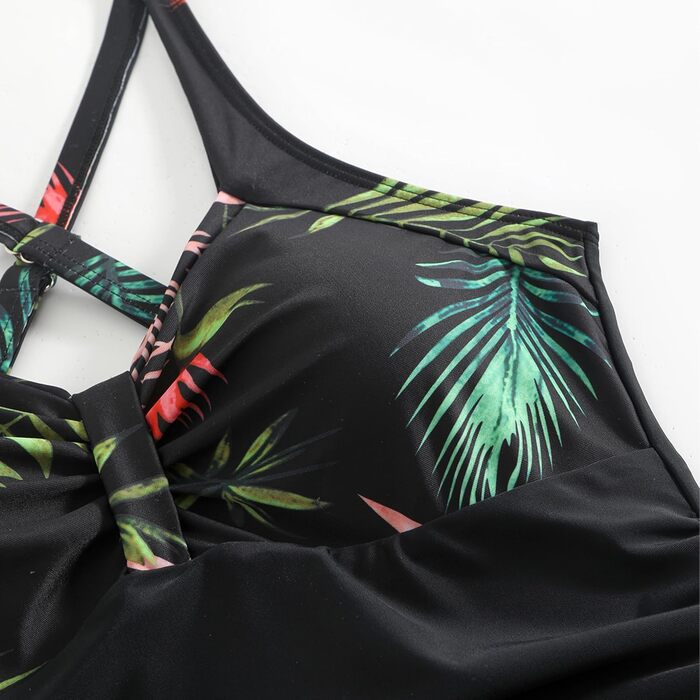 Купальник жіночий Laorchid Monokini з високою талією, корегуючий, з V-подібним вирізом, чорний, з рослинним принтом