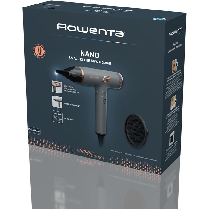 Фен для волосся Rowenta Maestria Nano HY8120 з іонною функцією, цифровий двигун, 1700 Вт, сірий/розе-золото