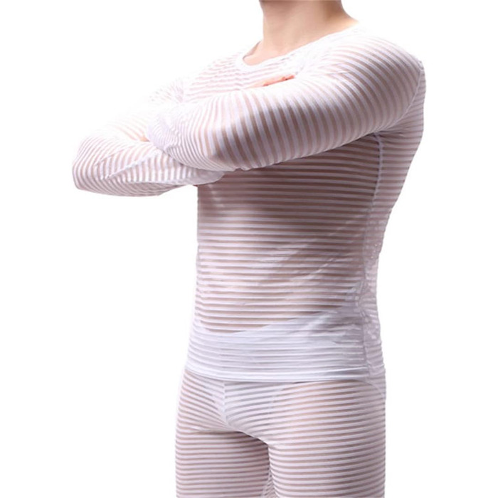 Чоловіча футболка з довгим рукавом, прозора, в смужку, білий колір