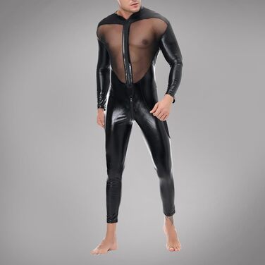 Чоловічий комбінезон Celucke з лакової шкіри, боді, джокер, бікіні, танга, спідниця-бандаж, XL, чорний