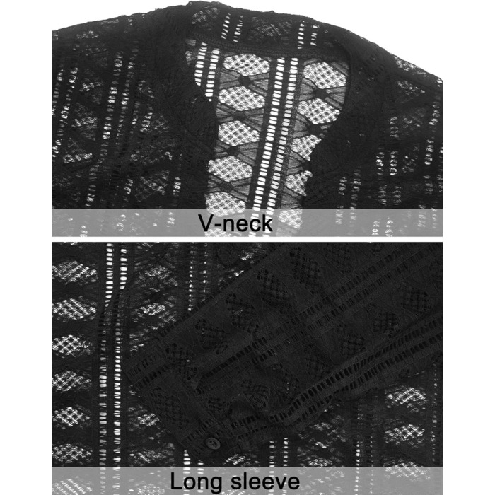 Чоловіча прозора сорочка з довгим рукавом Panegy, мереживна блуза, сітчаста сорочка, облягаючий крій, чорний, XS