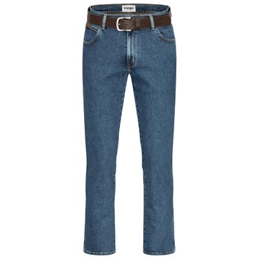 Чоловічі стрейч-джинси Wrangler Texas Regular Fit Authentic Straight (Stonewash) з коричневим ременем, розмір 50W / 32L