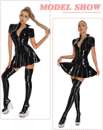 Боді з еластичної шкіри FEOYA, чорний, стильний, на блискавці, міні-сукня, клубний стиль