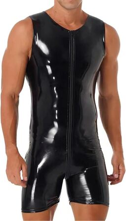 Чоловічий латексний боді Maeau, костюм з блискучої штучної шкіри, чорний, розмір M