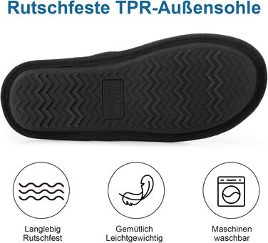 Чоловічі домашні капці VeraCosy з вельвету та ефектом пам'яті Memory Foam, дихаючі та м'які, розмір 44/45, чорні