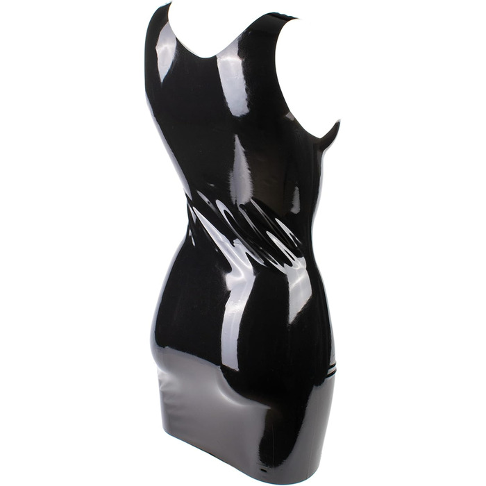 Латексне мініплаття Rubberfashion - чорний латекс, 0.4 мм, глибокий виріз, для жінок XL