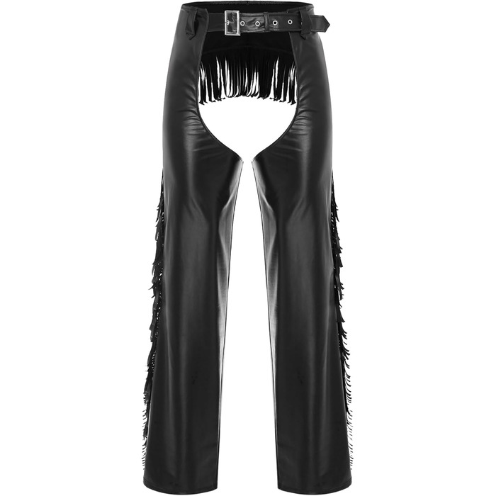 Чоловічі штани з еластичної шкіри (лак) TiaoBug, чорні, XL. Штани з еластичної шкіри, лакові, з бахромою, для вечірок та клубів