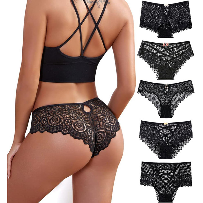 Слідки жіночі, 5 шт., безшовні, мереживні, сексуальні, чорні, розмір M