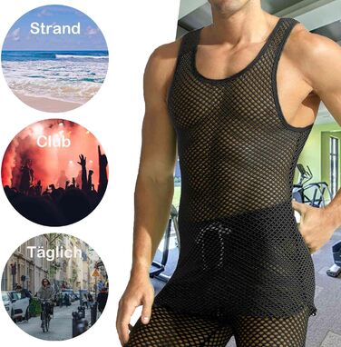 Чоловіча сітчаста футболка QiaTi з прозорим дизайном, довга модель (XL, чорний)