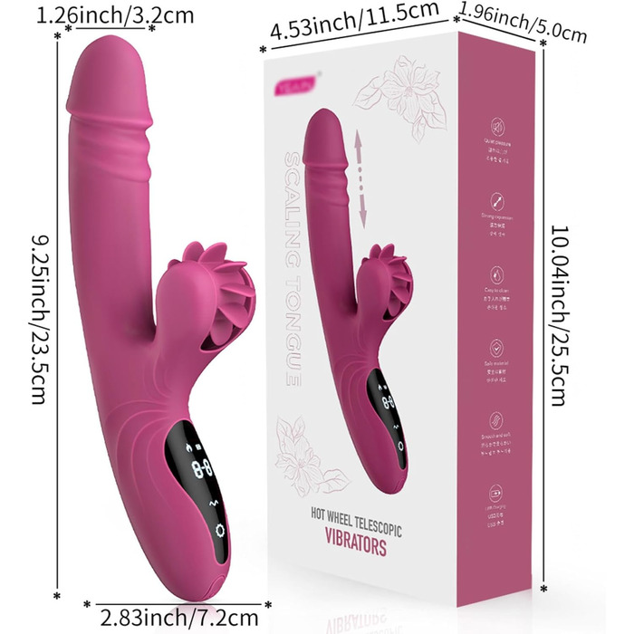Вібратор для жінок з 9 функціями, нагрівання, силікон, дільдо, масажний стрижень. Для жінок та пар (фіолетовий)