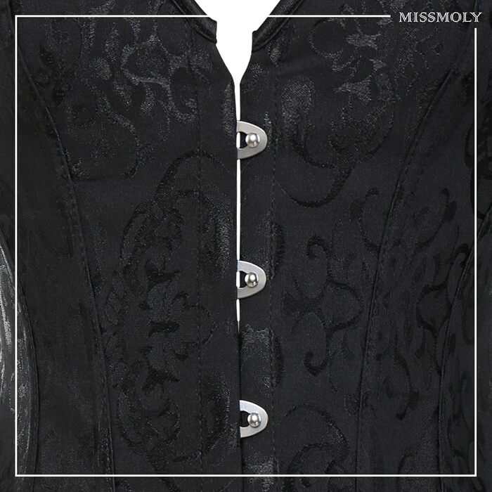 Корсет жіночий Miss Moly вінтажний, повний бюст, класичні кольори, мереживо, бант, з принтом G-string, чорний