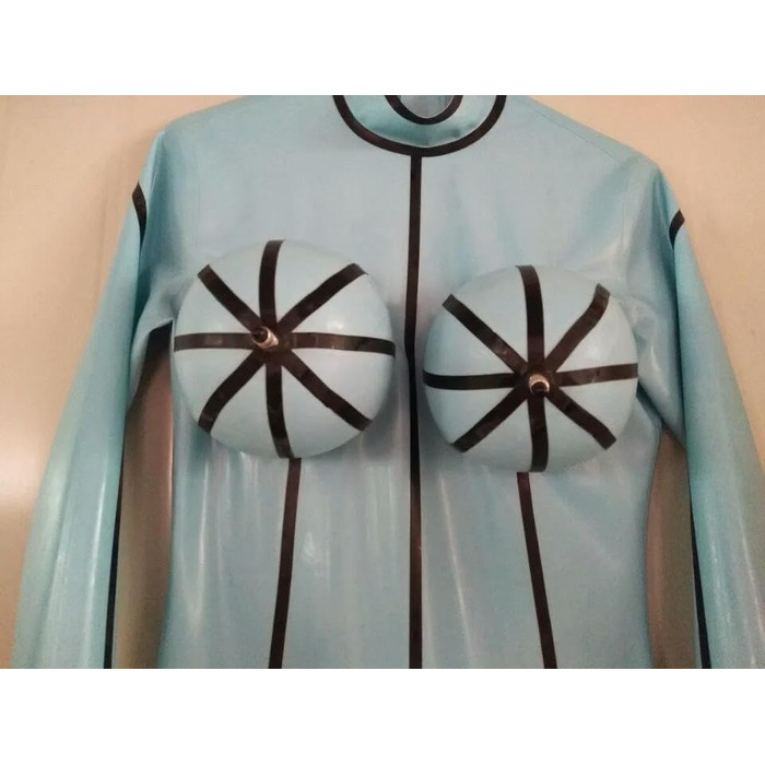 Латексні штани GAYLOP: комбінезон-костюм з надувною грудьми, чорний, XS