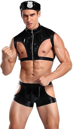 Чоловіча еротична білизна Duohropke: комплект, боді, танга, костюм, поліцейський, для свята, чорний