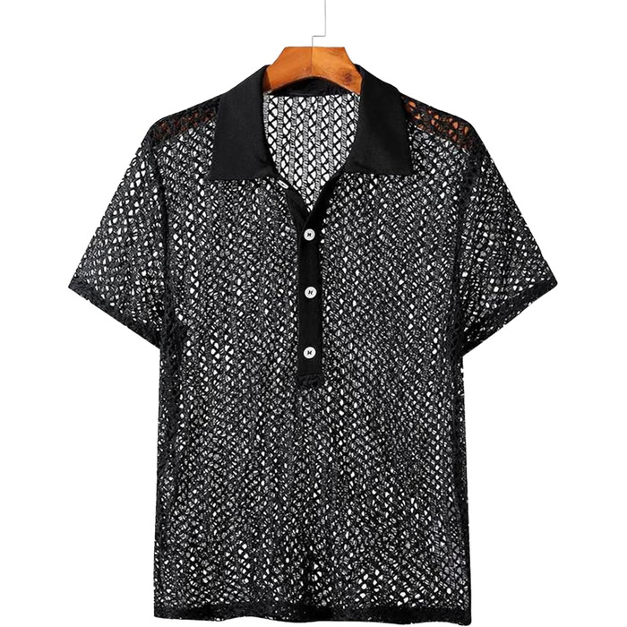 Чоловіча прозора сорочка-сітка, сексуальна білизна, мережевий топ, футболка з відкритим торсом, облягаючий крій, для клубу, вечірки, рейву, чорний, S-3XL