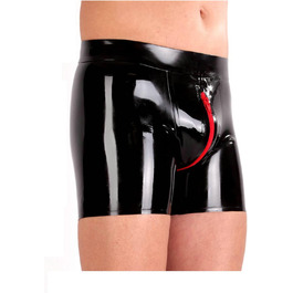 Чоловіча спідня білизна MFMYEE: чорні шорти-сліпи з латексу, ручної роботи, з блискавкою. Екзотичний фетиш-стиль.