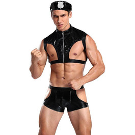 Чоловіча еротична білизна Duohropke: комплект, боді, танга, костюм, поліцейський, для свята, чорний