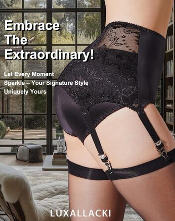 Чорний британський поясок на шнурках Luxallacki з 6 ремінцями, квітковою мереживом та металевими застібками, розмір 42