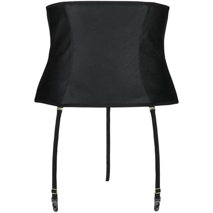 Корсет-стрінг Passion з чорної екошкіри, набір з шнурівкою та металевими кільцями, S-M, чорний