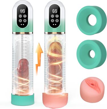 Пумпа для збільшення пеніса HIVEFUN: 4 режими всмоктування, 3 автоматичні тренувальні, водонепроникна (IPX7), сірий/зелений