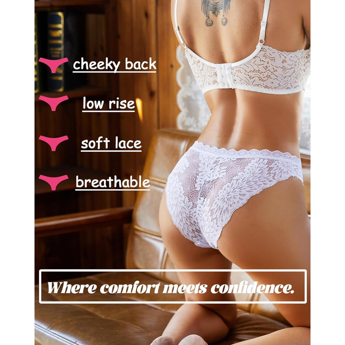 Сексуальні жіночі труси-сліпи з бавовни та мереживом, 5 шт. (Чорний*2, Каштаново-коричневий, Хакі, Білий, Сіро-блакитний), розмір S