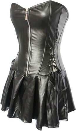 Корсет жіночий готичний з екошкіри SxyBox, чорний. Корсаж, сукня-корсет, клубний костюм, спідня білизна.