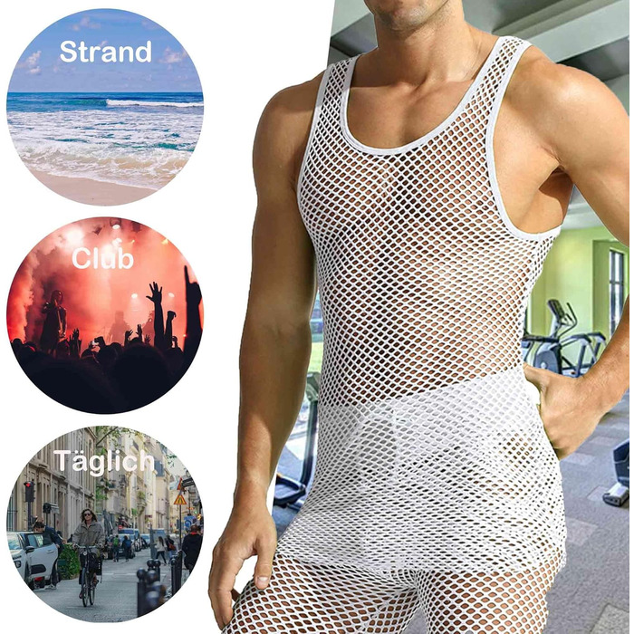 Чоловіча сітчаста футболка QiaTi з довгим рукавом, прозора, мереживна, біла