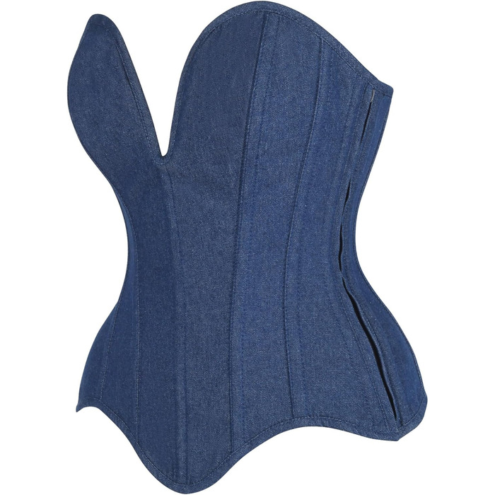 Корсет Daisy Corsets з темного джинсу з глибоким декольте, Overbust, сталеві ребра, блакитний, для жінок