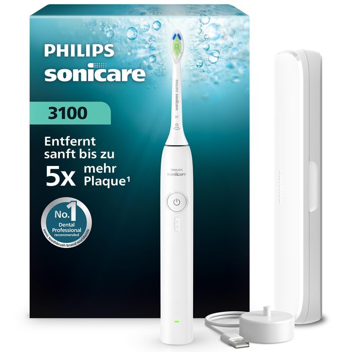 Електрична звукова зубна щітка Philips Sonicare Series 3100 з датчиком тиску та таймером, біла, HX4033/21