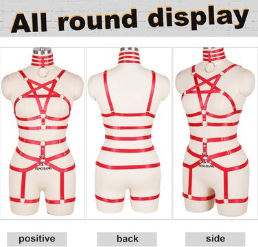 Жіночий корсет-нагрудник PETMHS у стилі панк, повна сітка, мереживний бюстгальтер та пояс-стрінг, комплект Harajuku Gothic для фестивалів та рейвів (червоний)