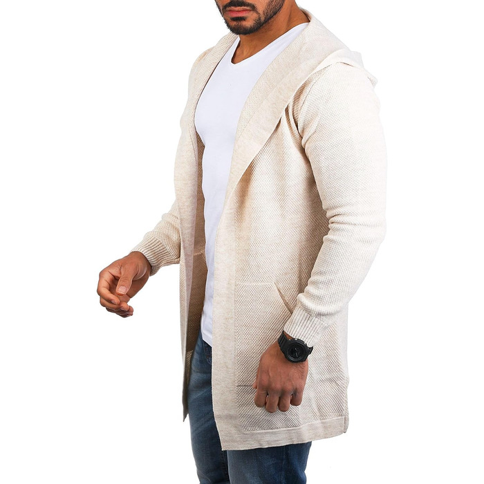 Чоловічий трикотажний кардиган Carisma з капюшоном, подовжений oversize, бежевий, розмір L