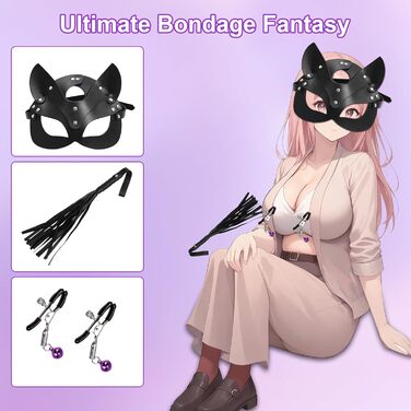 Набір для БДСМ з шкіри, 15 предметів: фетіш, зв'язування, еротика для дорослих. З руками, маскою та мотузкою (чорний)