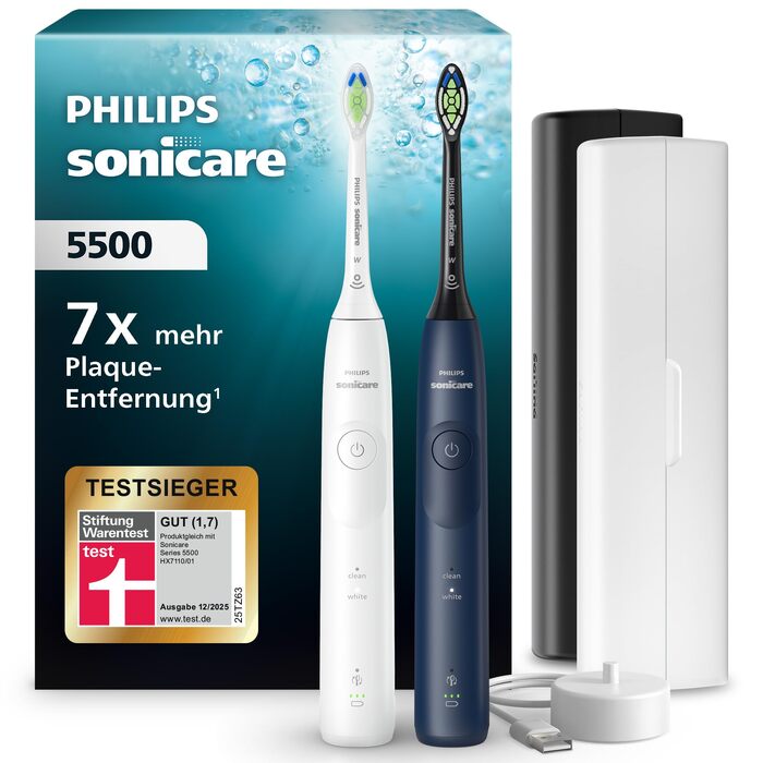 Електрична сонічна зубна щітка Philips Sonicare 5500 HX7113/01, 2 режими чищення, контроль тиску, SmarTimer, колір Navy (темно-синій)