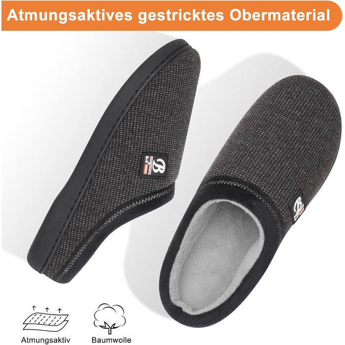 Чоловічі домашні капці BIAL з ефектом пам'яті (Memory Foam), теплі плюшеві тампони з антиковзаючою підошвою для дому та вулиці, темно-сірі, розмір 44/45 EU