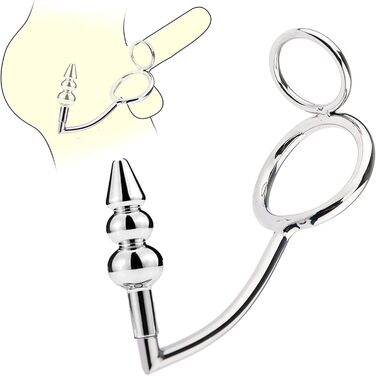 Сталевий подвійний кільце для статевих органів, кільце для яєчок, металевий гачковий кільце, анальний гачок з анальним плугом, кільце для статевих органів з анальним плугом, анальні кулі, розтягувач яєчок, сексуальна іграшка для чоловіків, пар, 40 мм