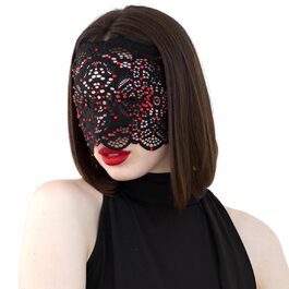 Чорна маска на обличчя з мереживом та стразами для жінок, елегантна венеціанська маска для карнавалу, Хелловіну, косплею, вечірок у костюмах (чорний з червоними стразами)