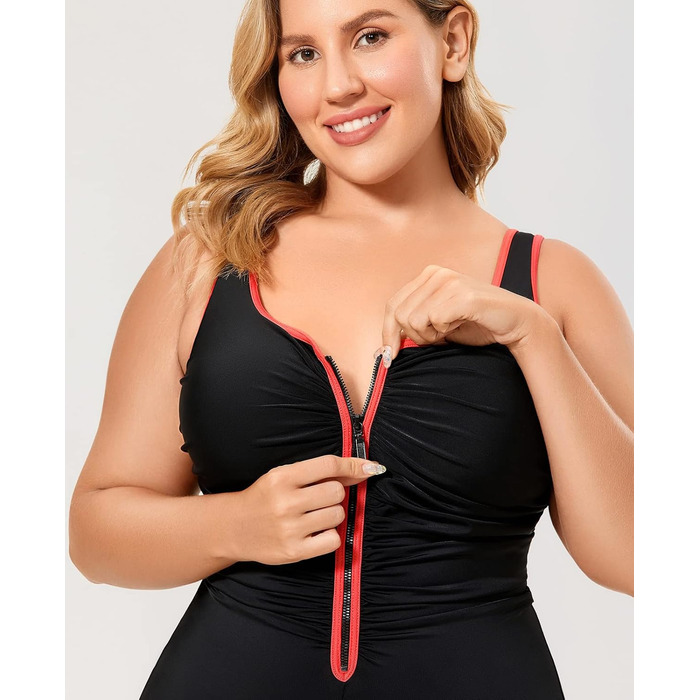 Купальник жіночий Delimira великий розмір з блискавкою спереду, 48, багатокольоровий