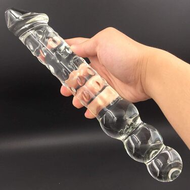 Анальний масажер-вібратор TRQOYTU з подвійним наконечником, великий, зі скла, для масажу G-точки та простати