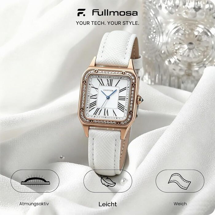 Ремінець Fullmosa зі шкіри для Garmin Vivoactive 6/5/4, Venu SQ та Samsung Galaxy Watch 7/6/5/4 FE (22мм, Білий з рожево-золотистою застібкою)