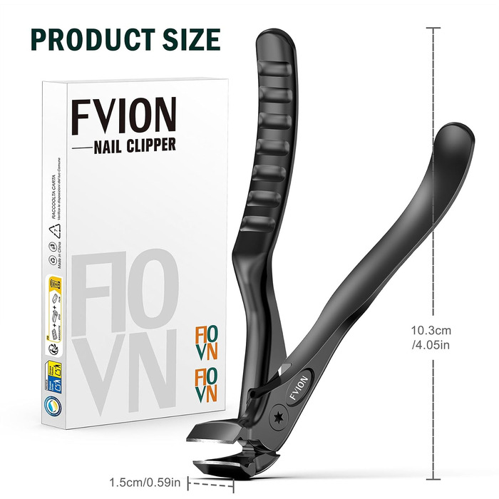 Кусачки для нігтів на ногах FVION для літніх людей та товстих нігтів, професійний кусачок з подовженою ручкою для сильних нігтів, великий підстригач для чоловіків та жінок (Чорний)