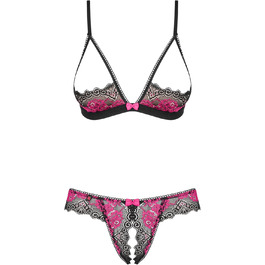 Бюстгальтер-сет Obsessive для жінок: квітковий принт, чорний/рожевий, S-XL, дорослі, комплект спідньої білизни
